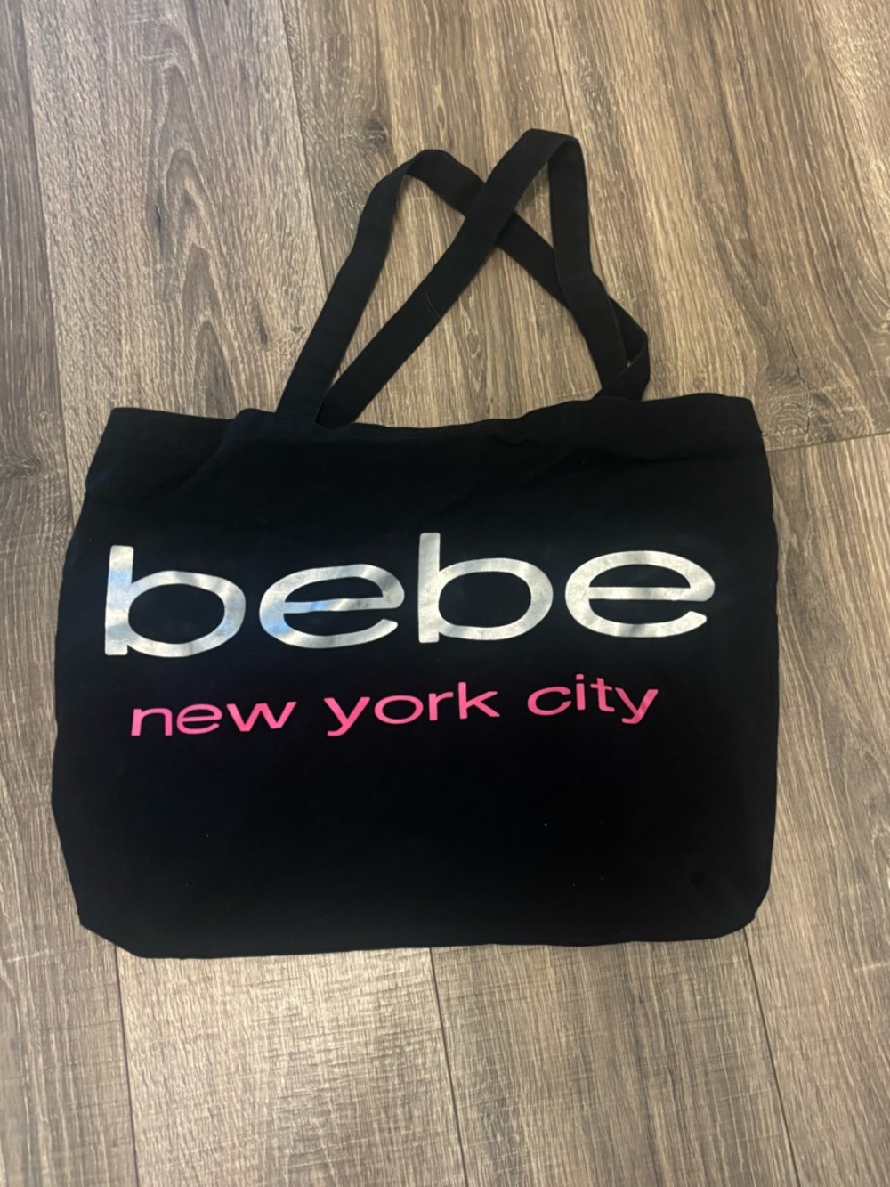Bebe New York City Black Pink Canvas Tote Bag